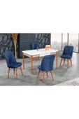 florit mobilya masamıza buyurun Beyaz Mermer Açılır Karegold Yemek ve Mutfak Masası Takımı 4 Sandalyeli Lacivert thumbnail 1