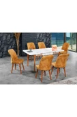 florit mobilya masamıza buyurun Beyaz Mermer Açılır Karegold Yemek Ve Mutfak Masası Takımı 6 Sandalyeli - Hardal thumbnail 1