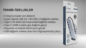 Inca IUTP-7T Usb+Type-c Girişli USB 3.0+4X USB 2.0 Type-C 5V 2X Type-C 100W Çoklayıcı - 3