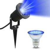 Elektrikle Çalışır 10 Watt Mavi Işık Ampul Dahil Metal Gövde Fonksiyonlu Bahçe Duvar ve Çim Armatürü thumbnail 1