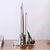 Alüminyum dikey laptop standı 3 yuvalı multi dock ayarlanabilir genişlik masaüstü düzenleyici thumbnail 7