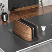 Ahşap Laptop Standı Dikey Çift Yuvalı MacBook iPad Telefon Uyumlu Masaüstü Organizer Kaymaz Taban thumbnail 5