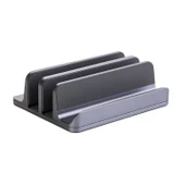 Alüminyum dikey laptop standı 3 yuvalı multi dock ayarlanabilir genişlik masaüstü düzenleyici thumbnail 2
