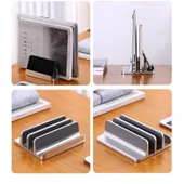 Alüminyum dikey laptop standı 3 yuvalı multi dock ayarlanabilir genişlik masaüstü düzenleyici thumbnail 4