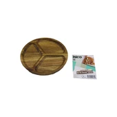 AKASYA YUVARLAK 3 BÖLMELİ  AHŞAP SERVİS SUNUM TEPSİ - TAHTASI  20 X 1.4CM (5047) - 1
