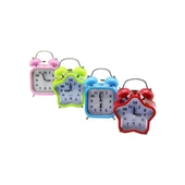 KÜÇÜK MİX=YILDIZ:9.3CM- KARE:8.3CM MASA ÇALAR SAAT PİLLİ - LEDLİ IŞIKLI RENKLİ PLASTİK (5047) - 1