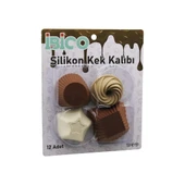 12PCS   RENKLİ SİLİKON  MUFFİN - KEK KALIP MİX ŞEKİL= 3-DİKDÖRTGEN - 3-YUVARLAK - 3-RÜZGAR GÜLÜ - 3-YILDIZ (5047) - 1