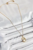 316L Çelik İnci Detaylı Hilal Tavşan Model Gold Renk Kadın Kolye - 2