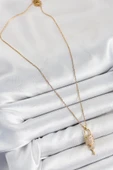 316L Çelik Zirkon Taşlı Kilit Ve Sallantılı Anahtar Model Gold Renk Kadın Kolye - 2