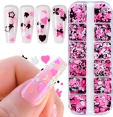 Pembe Beyaz Tırnak Süsleme Folyo Pulları Karışık Dizayn Kelebek Kalp Tavşan Nail Art - 5