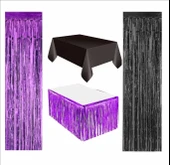 Siyah Masa Örtüsü, Mor Masa Eteği, 1 adet Mor Arka Fon, 1 adet Siyah Arka Fon thumbnail 1