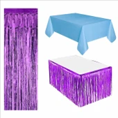 Mavi Masa Örtüsü, Mor Masa Eteği, Mor Arka Fon thumbnail 1