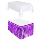 Beyaz Masa Örtüsü, Mor Masa Eteği, 2 adet Mor Arka Fon thumbnail 2