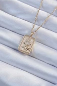 316L Çelik Zincir Altın Renk Zirkon Taşlı Aslan Figürlü Tarot Kolye - TJ-BKO9225 - 1