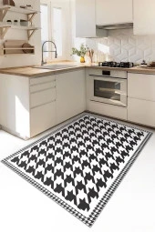 Karnaval Siyah Beyaz Kazayağı Desenli Mutfak Halısı thumbnail 1