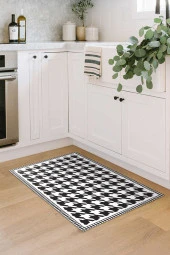 Karnaval Siyah Beyaz Kazayağı Desenli Mutfak Halısı thumbnail 2