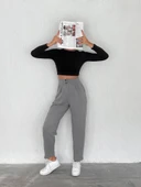 örme krep pantolon çift düğmeli - 3