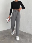 örme krep pantolon çift düğmeli - 2