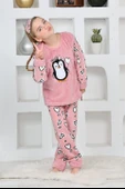 Kapitex 4992 Kız Çocuk Penguenli Polar Uzun Kol Pijama Takımı - 4