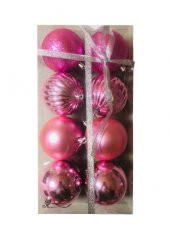 YILBAŞI TOP AĞAÇ SÜSÜ PEMBE 8Lİ SET PLASTİK 8CM - 1