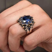 Kılıç Motif Lacivert Taşlı 925 Ayar Erkek Gümüş Yüzük thumbnail 6