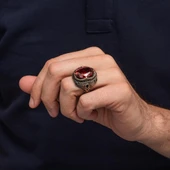 Oval Kırmızı Zirkon Taşlı 925 Erkek Gümüş Yüzük thumbnail 5