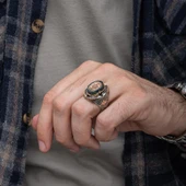 Mührü Süleyman İşeme Mavi Taşlı 925 Gümüş Erkek Yüzük thumbnail 16