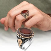 Oval Akik Taşlı Harfli 925 Gümüş Yüzük Erkek thumbnail 1