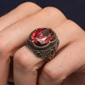 Oval Kırmızı Zirkon Taşlı 925 Erkek Gümüş Yüzük thumbnail 7