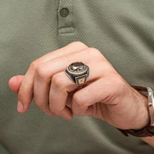 Siyah Taşlı Harfli 925 Gümüş Yüzük Erkek thumbnail 3