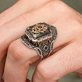 Siyah Taşlı Çiçek Motifli 925 Gümüş Yüzük Erkek thumbnail 3