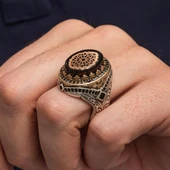 Sıkma Kehribar Taşlı 925 Erkek Gümüş Yüzük - 5