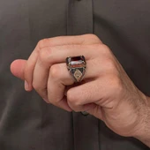 Kırmızı Zirkon Taşlı 925 Gümüş Yüzük Erkek thumbnail 6