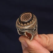 Sıkma Kehribar Taşlı 925 Erkek Gümüş Yüzük - 3