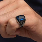 Lacivert Taşlı 925 Gümüş Serçe Parmak Erkek Yüzük thumbnail 4