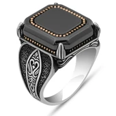 Kare Siyah Onix Taşlı 925 Gümüş Yüzük Erkek thumbnail 2