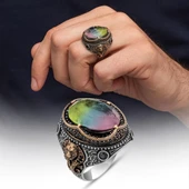 Çok Renkli Taşlı 925 Gümüş Yüzük Erkek thumbnail 1