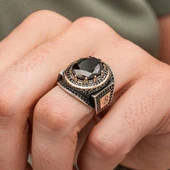 Siyah Taşlı Harfli 925 Gümüş Yüzük Erkek thumbnail 2