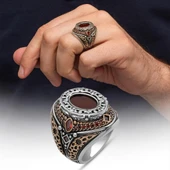 Oval Akik Taşlı 925 Gümüş Erkek Yüzük thumbnail 1