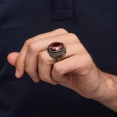 Oval Kırmızı Zirkon Taşlı 925 Erkek Gümüş Yüzük thumbnail 6