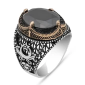 Ayyıldız Siyah Taşlı 925 Erkek Gümüş Yüzük thumbnail 2