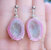 2069 Açık pembe druzeli kristal Jeod el yapımı küpe - 2