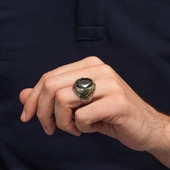 Oval Yeşil Taşlı Yaprak Model 925 Erkek Gümüş Yüzük thumbnail 4