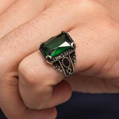 Yeşil Taşlı 925 Gümüş Serçe Parmak Erkek Yüzük thumbnail 5