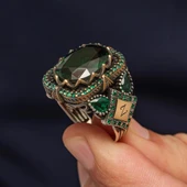 Yeşil Taşlı Harfli 925 Erkek Gümüş Yüzük thumbnail 4