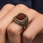 Akik Taşlı 925 Erkek Gümüş Yüzük Erkek thumbnail 6