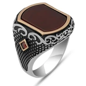 Akik Taşlı 925 Erkek Gümüş Yüzük Erkek thumbnail 2