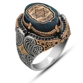 Mührü Süleyman İşeme Mavi Taşlı 925 Gümüş Erkek Yüzük thumbnail 2