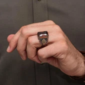 Kırmızı Zirkon Taşlı 925 Gümüş Yüzük Erkek thumbnail 7