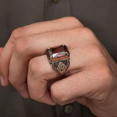 Kırmızı Zirkon Taşlı 925 Gümüş Yüzük Erkek thumbnail 5